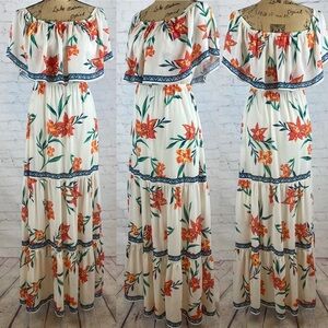 Lulu's Floral Maxi Dress - Cream and Orange